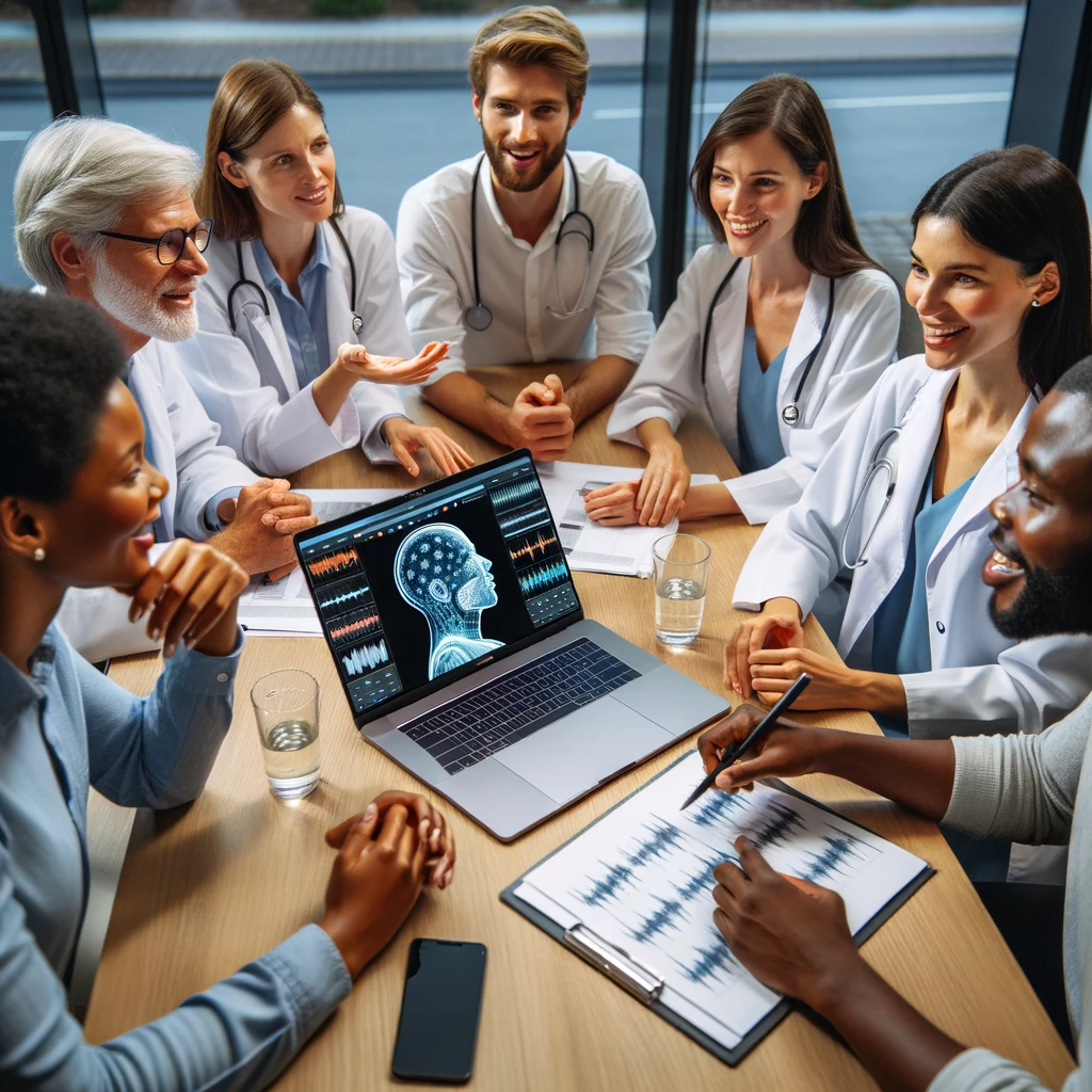 South African healthcare professionals discussing vocal biomarker technology