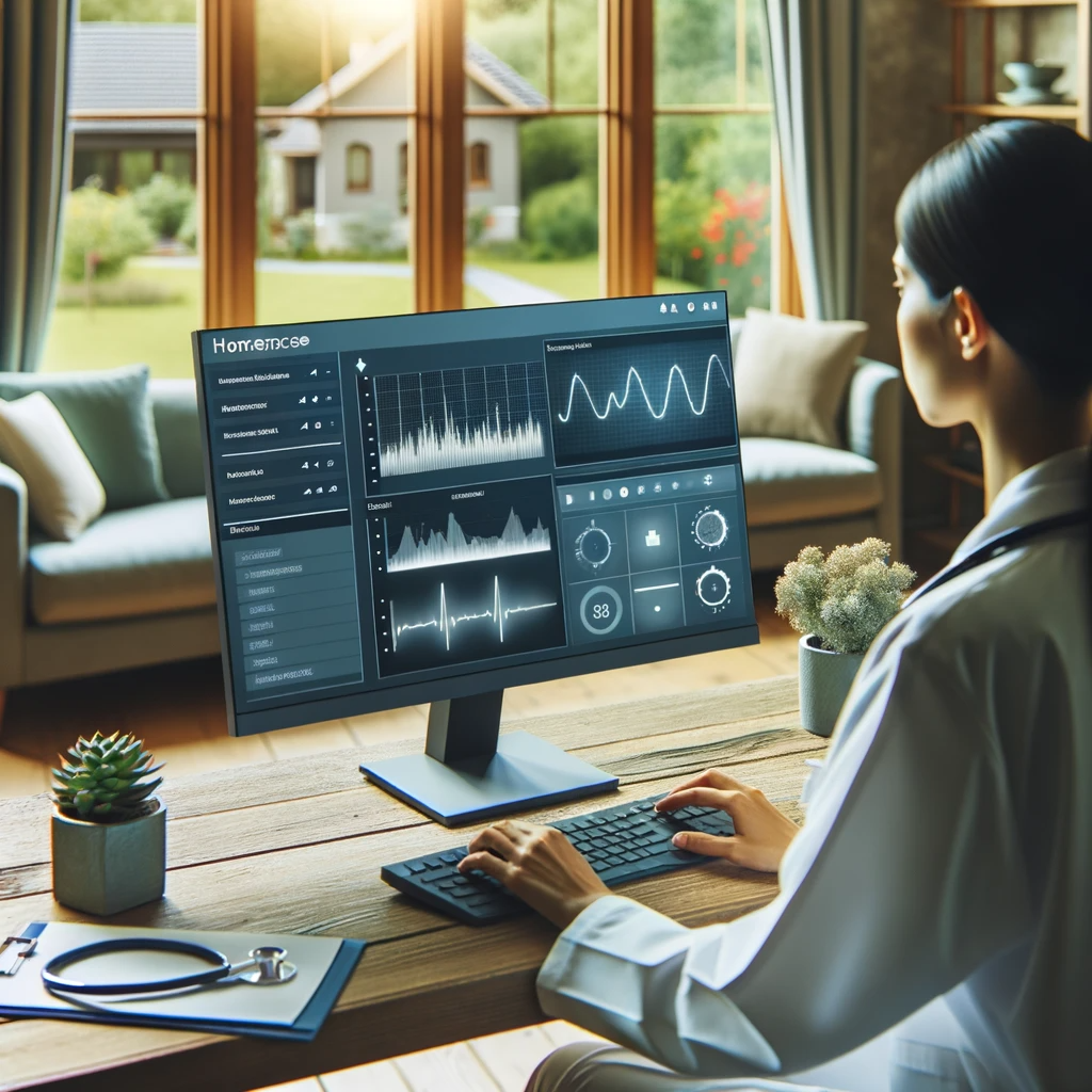 DALL·E 2023-11-01 10.22.50 - Photo of a healthcare provider attentively monitoring patient data on a computer screen. The screen should display graphs and statistics related to a